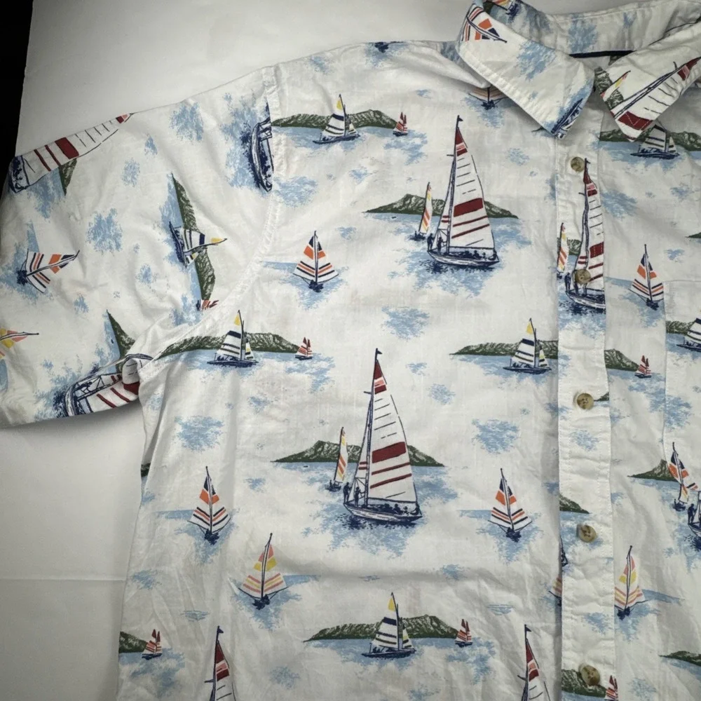 Croft‎ & Barrow Mens Shirt XXL Tall Cotton Sailboat Nautical Coastal Button Down